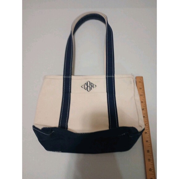 LL Bean Boat & Tote Bag USA Made Canvas Blue Zipper CBA Custom Monogram Small - Picture 6 of 14